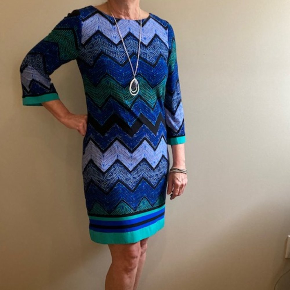 Eliza J dress, size 8, blue, green, black